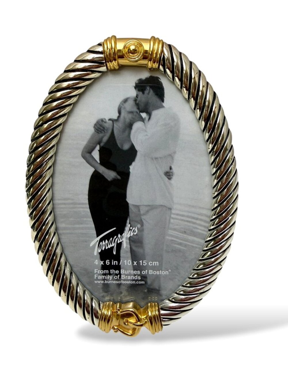 Vintage Terragrafics Oval Frame Silver and Gold Tone 4x6 Photo Buckle Equestrian